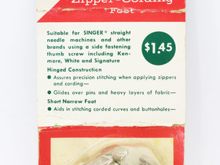Zipper Cording Foot, NARROW - SLANT Shank, Singer (Vintage Original) – The  Singer Featherweight Shop