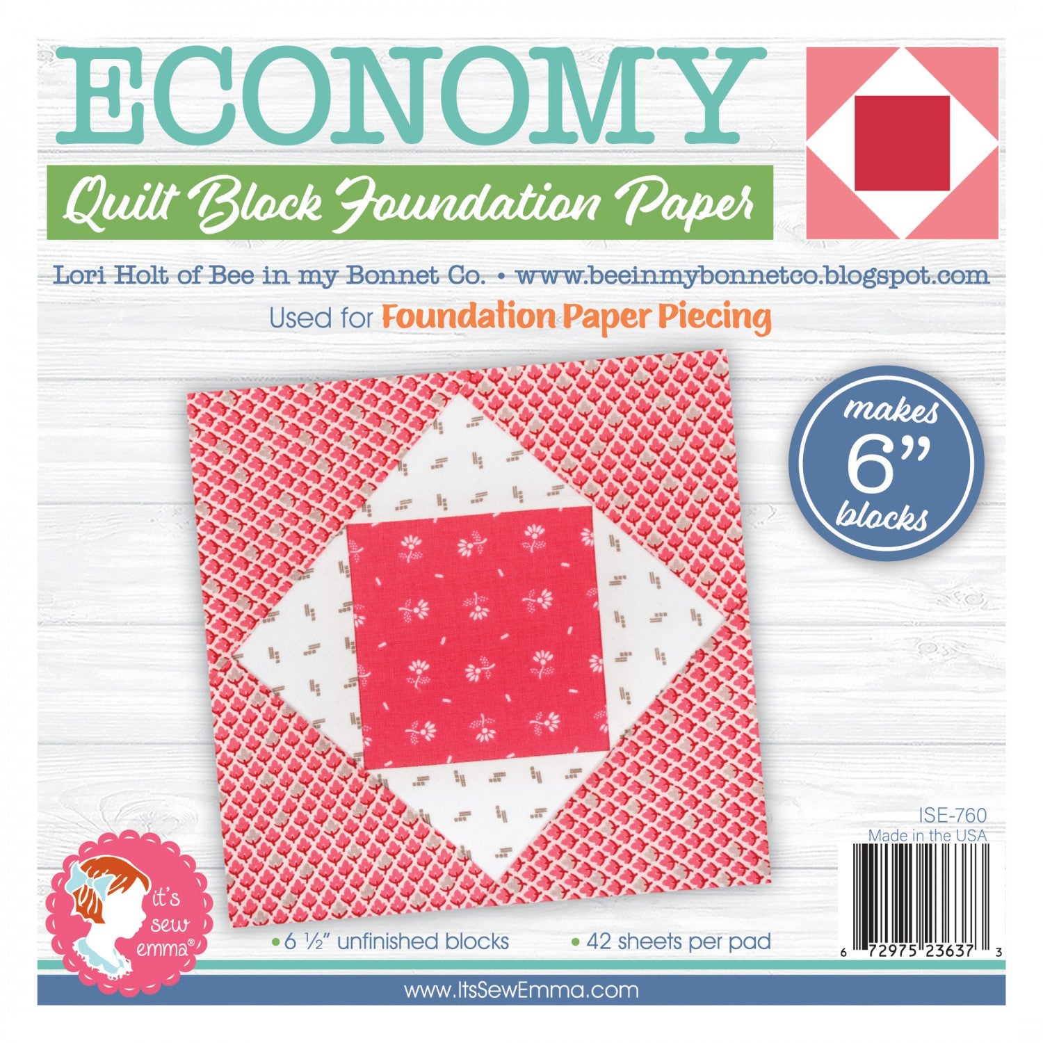 Foundation Paper Piecing Sheets, 6-inch Economy Quilt Block by Lori Holt