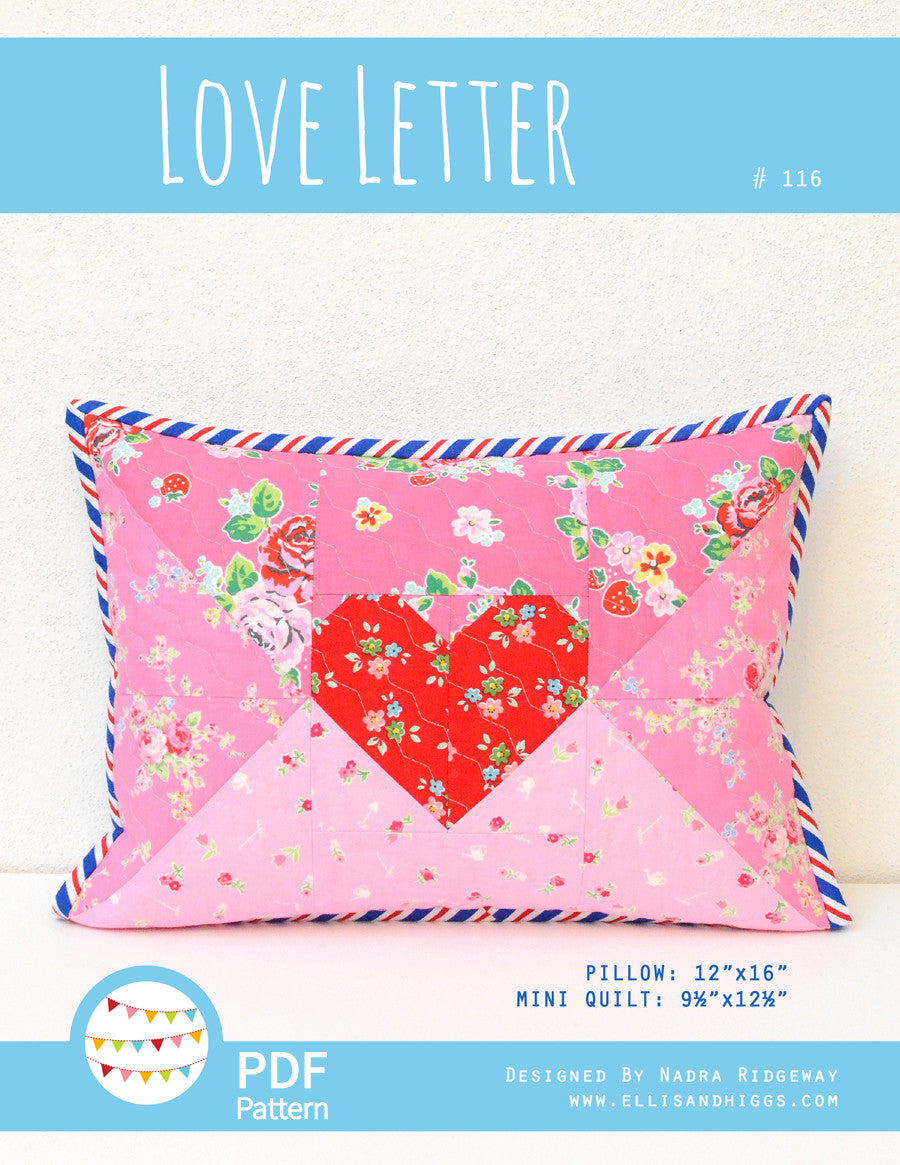 Pattern, Love Letter Pillow Cover / MINI Quilt by Ellis & Higgs (digit