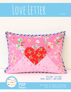 Pattern, Love Letter Pillow Cover / MINI Quilt by Ellis & Higgs (digital download)