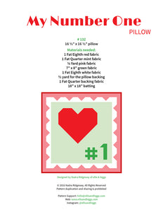 Pattern, My Number One Heart Love Pillow Cover / MINI Quilt by Ellis & Higgs (digital download)