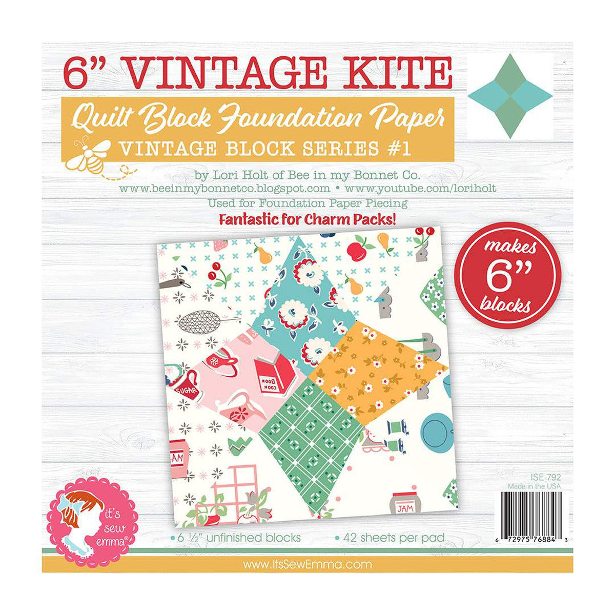 Foundation Paper Piecing Sheets, 6-inch Vintage Kite Quilt Block