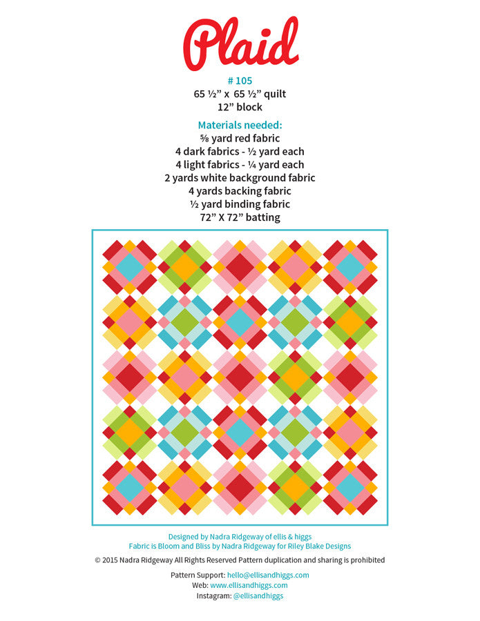 Pattern, Plaid Quilt by Ellis & Higgs (digital download)