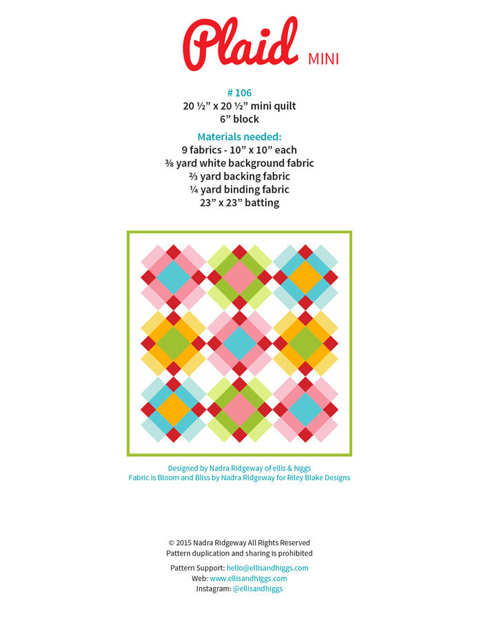 Pattern, Plaid MINI Quilt by Ellis & Higgs (digital download)