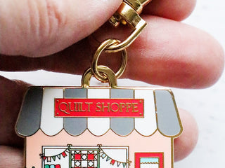 Load image into Gallery viewer, Keyring &amp; Keychain Enamel Charm, QUILT SHOPPE by Flamingo Toes