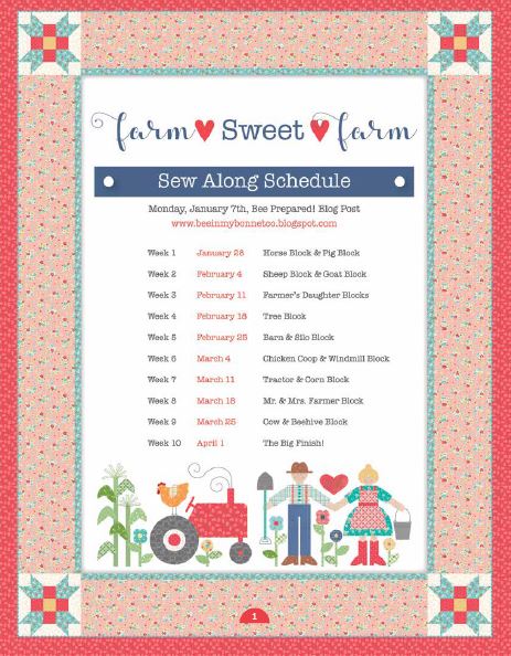 Quilt Kit, "FARM SWEET FARM" Fabric Collection + Applique Templates & Ric Rac - by Lori Holt for Riley Blake