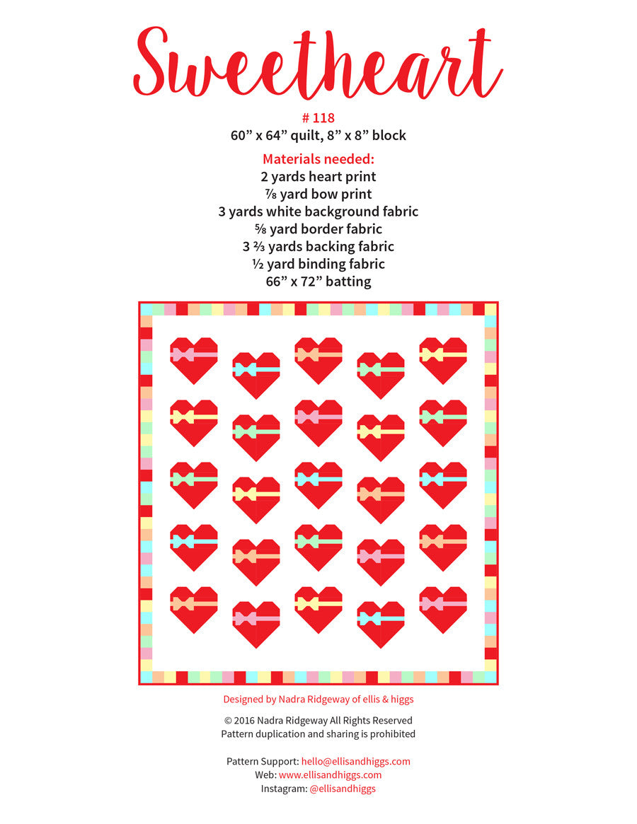 Pattern, Sweetheart Quilt by Ellis & Higgs (digital download)