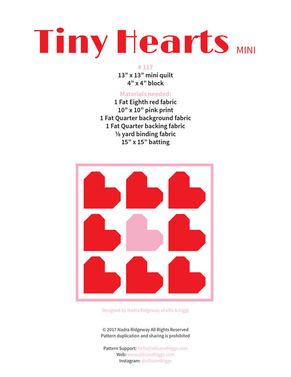 Pattern, Tiny Hearts MINI Quilt by Ellis & Higgs (digital download ...