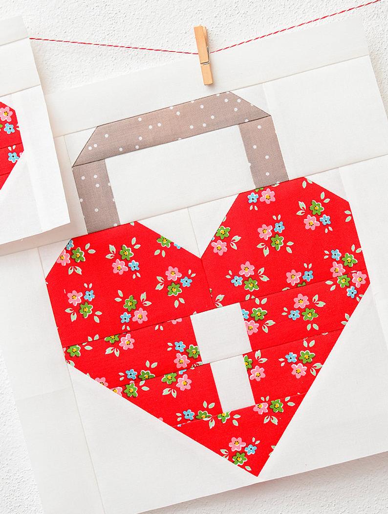 Pattern, Unlock My Heart Valentine Love Quilt Block by Ellis & Higgs (digital download)