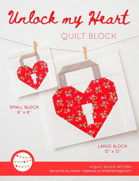 Pattern, Unlock My Heart Valentine Love Quilt Block by Ellis & Higgs (digital download)