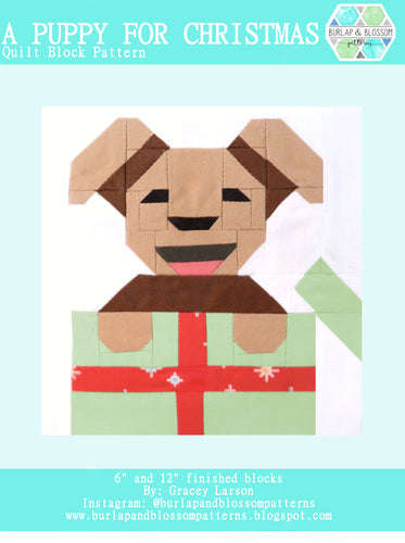 Pattern, A Puppy for Christmas Quilt Block by Burlap and Blossom (digital download)