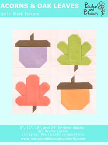 Pattern, Acorns & Oak Leaves Quilt Block by Burlap and Blossom (digital download)