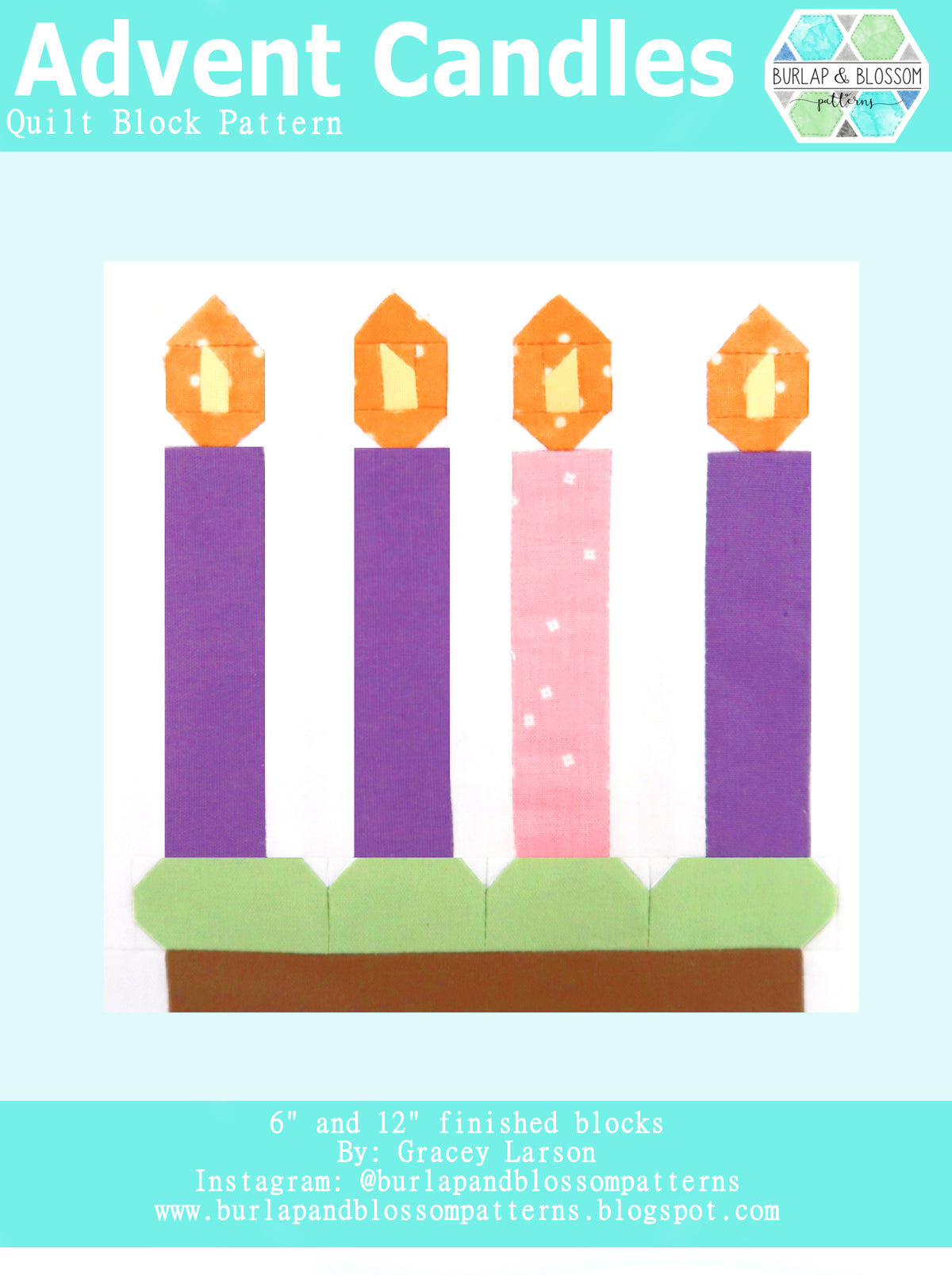 Pattern, Advent Candles Quilt Block by Burlap and Blossom (digital dow ...