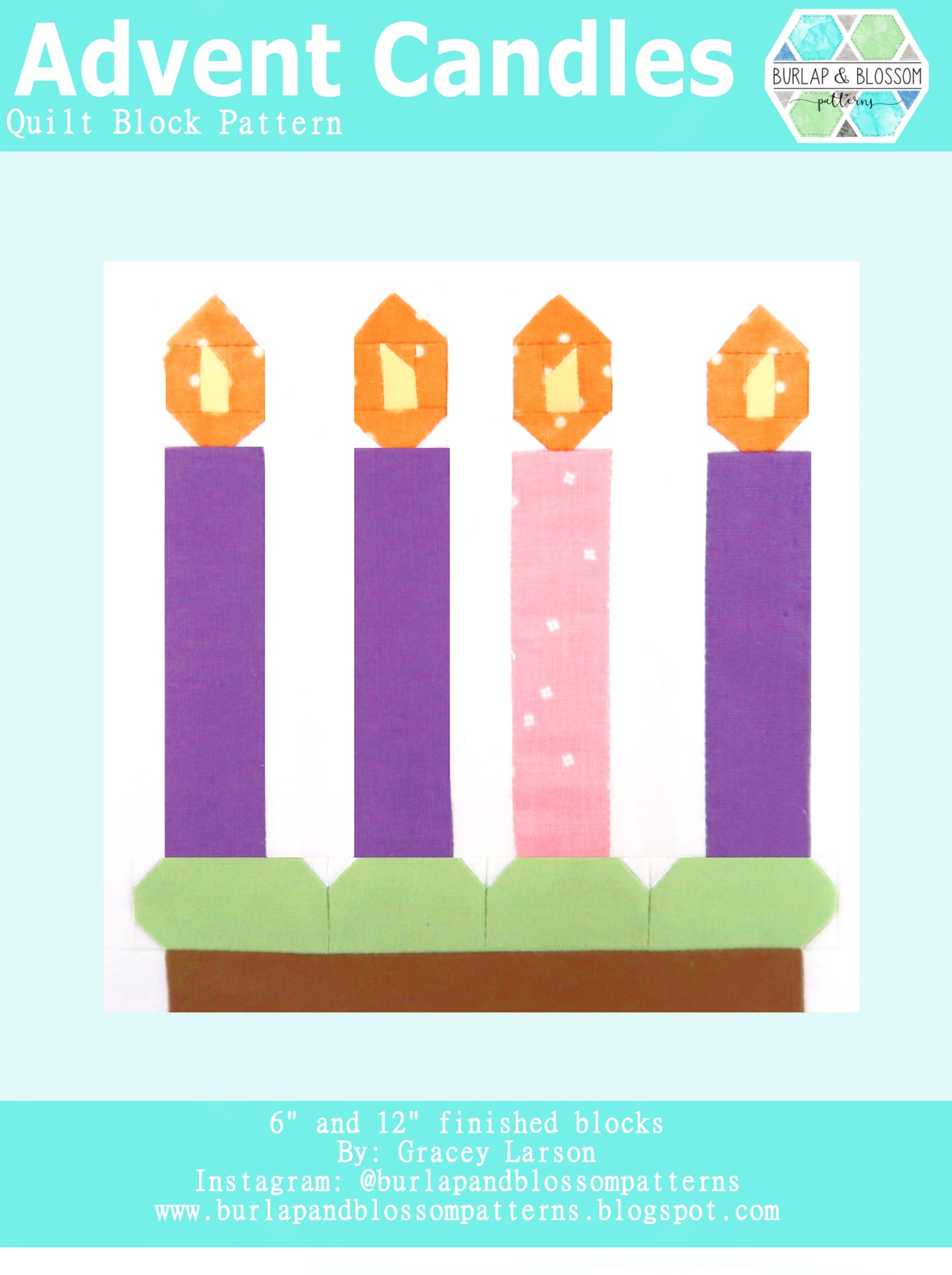 Pattern, Advent Candles Quilt Block by Burlap and Blossom (digital download)
