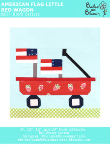 Pattern, American Flag Little Red Wagon Quilt Block by Burlap and Blossom (digital download)