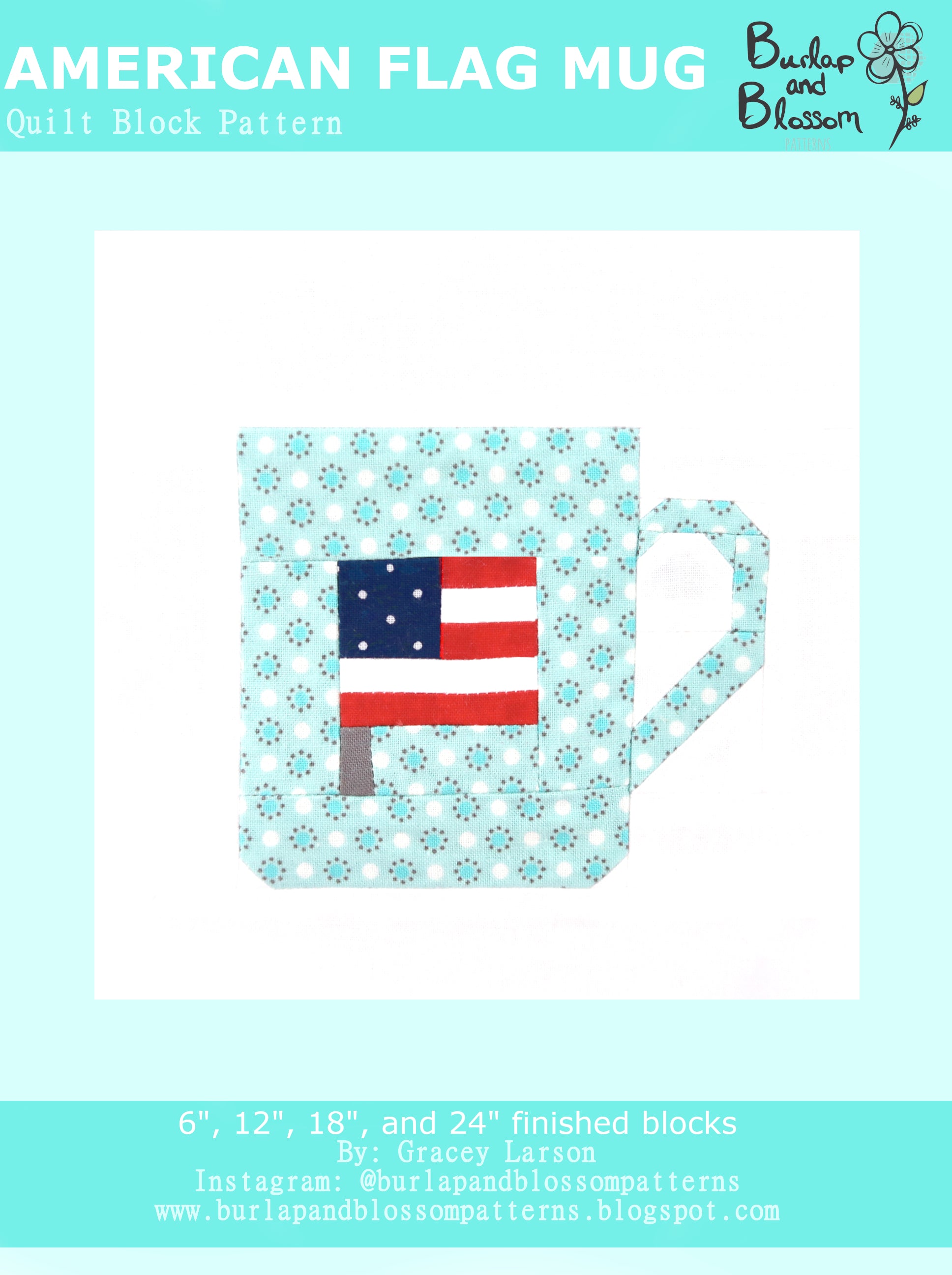 Pattern, American Flag Mug Quilt Block by Burlap and Blossom (digital download)