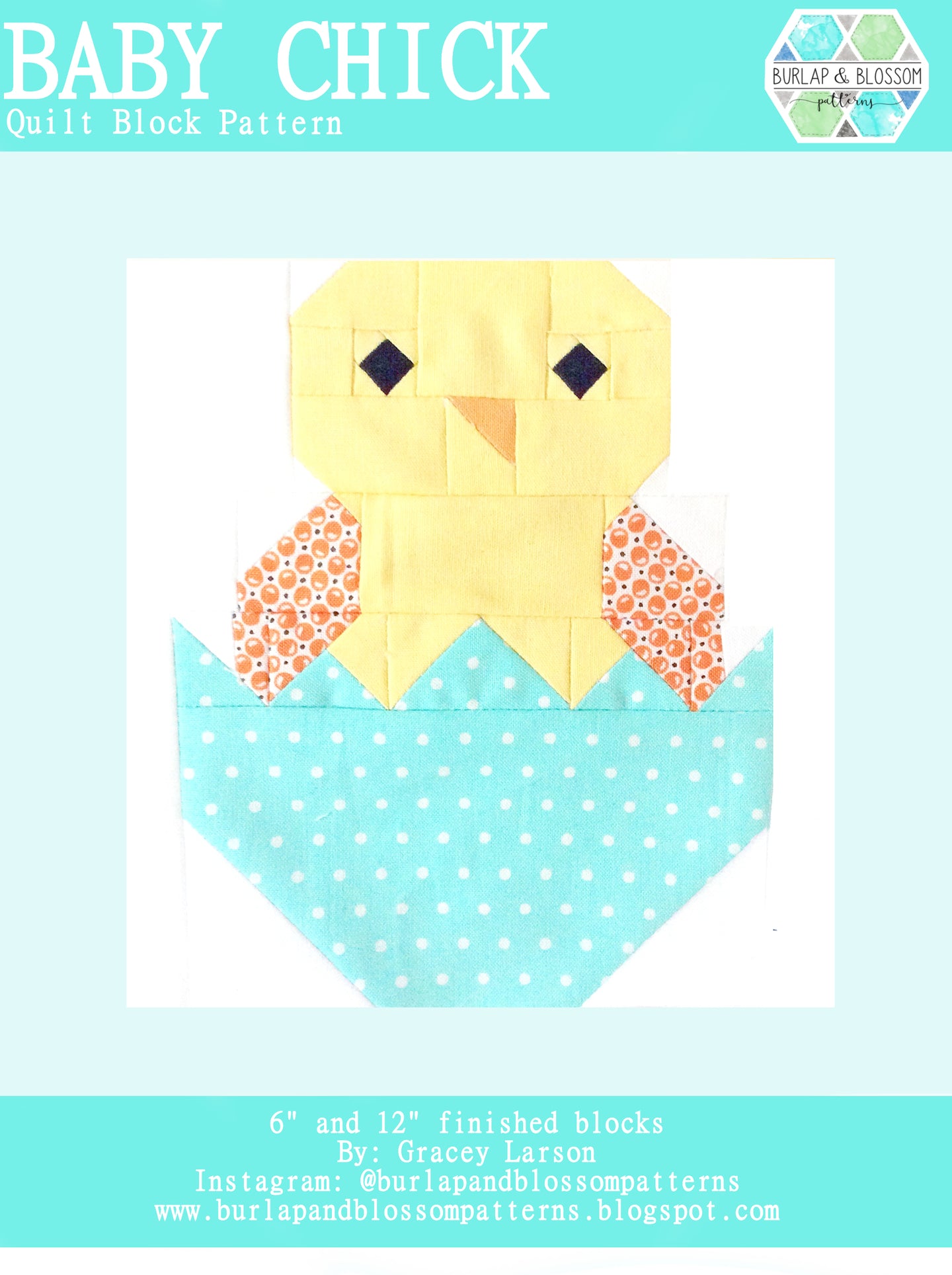 Pattern, Baby Chick Quilt Block by Burlap and Blossom (digital download)