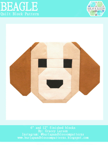 Pattern, Beagle Dog Quilt Block by Burlap and Blossom (digital download)