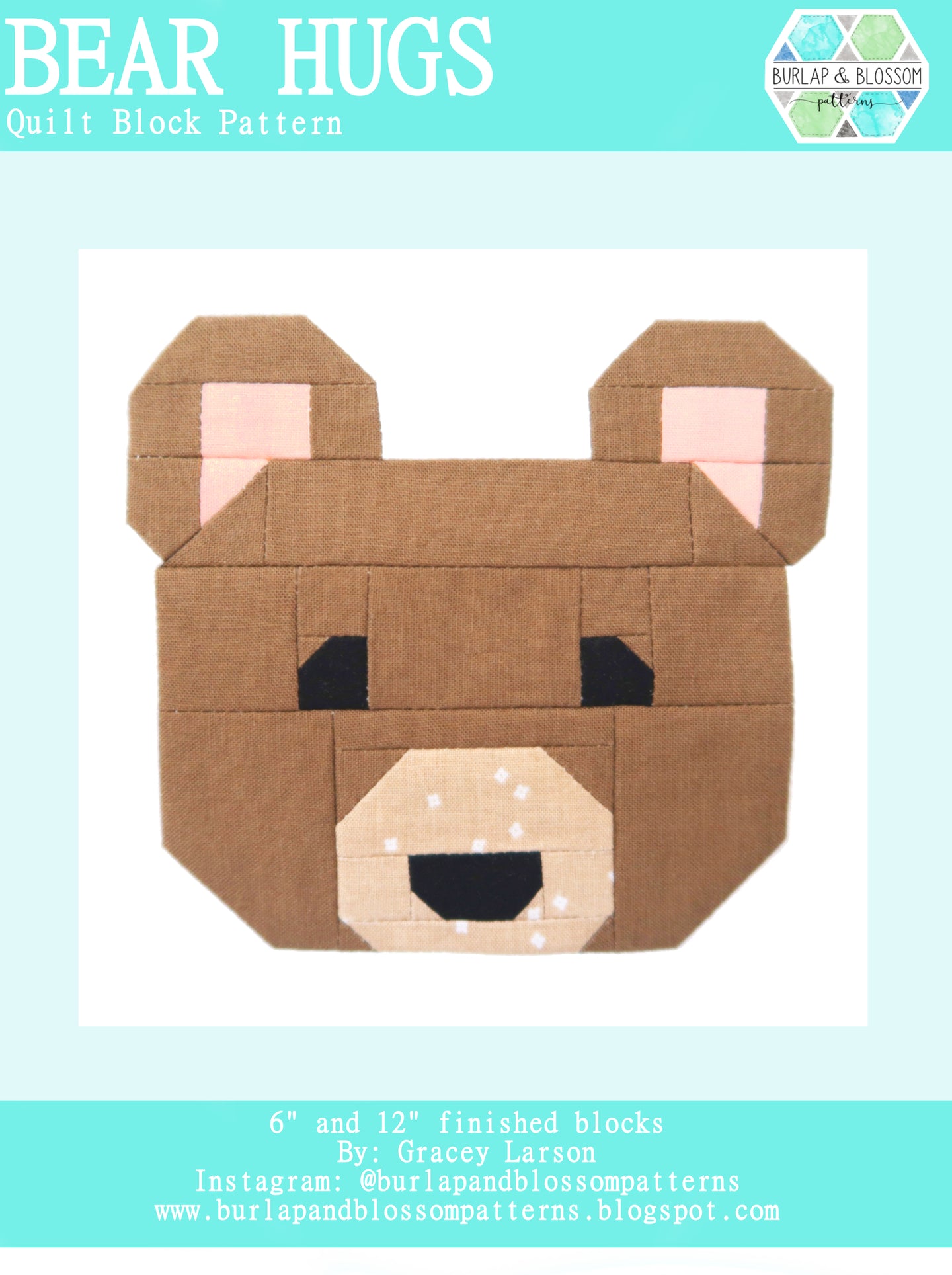 Pattern, Bear Hugs Quilt Block by Burlap and Blossom (digital download)