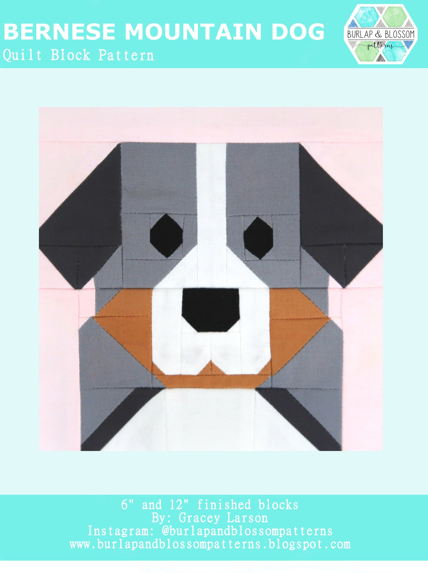 Pattern, Bernese Mountain Dog Quilt Block by Burlap and Blossom (digital download)