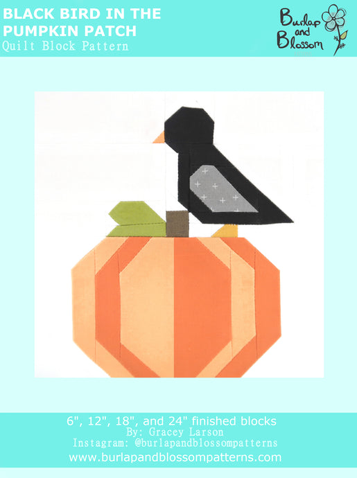 Pattern, Black Bird in the Pumpkin Patch Quilt Block by Burlap and Blossom (digital download)