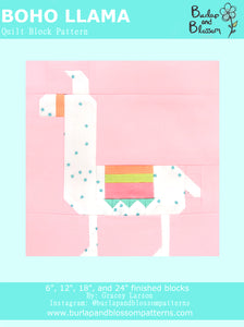 Pattern, Boho Llama Quilt Block by Burlap and Blossom (digital download)