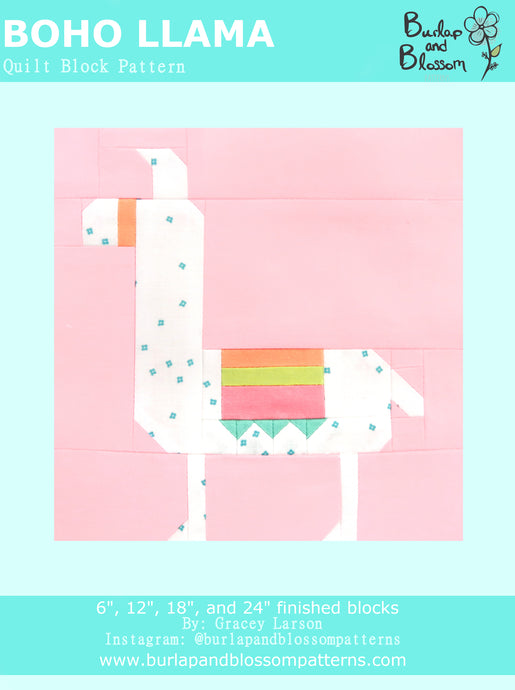 Pattern, Boho Llama Quilt Block by Burlap and Blossom (digital download)