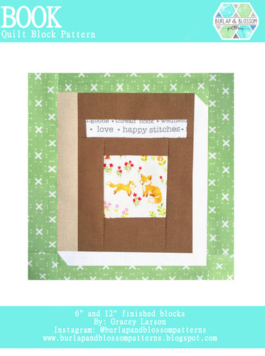Pattern, Book Quilt Block by Burlap and Blossom (digital download)
