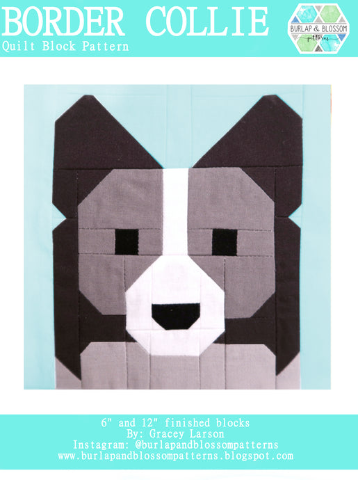 Pattern, Border Collie Dog Quilt Block by Burlap and Blossom (digital download)