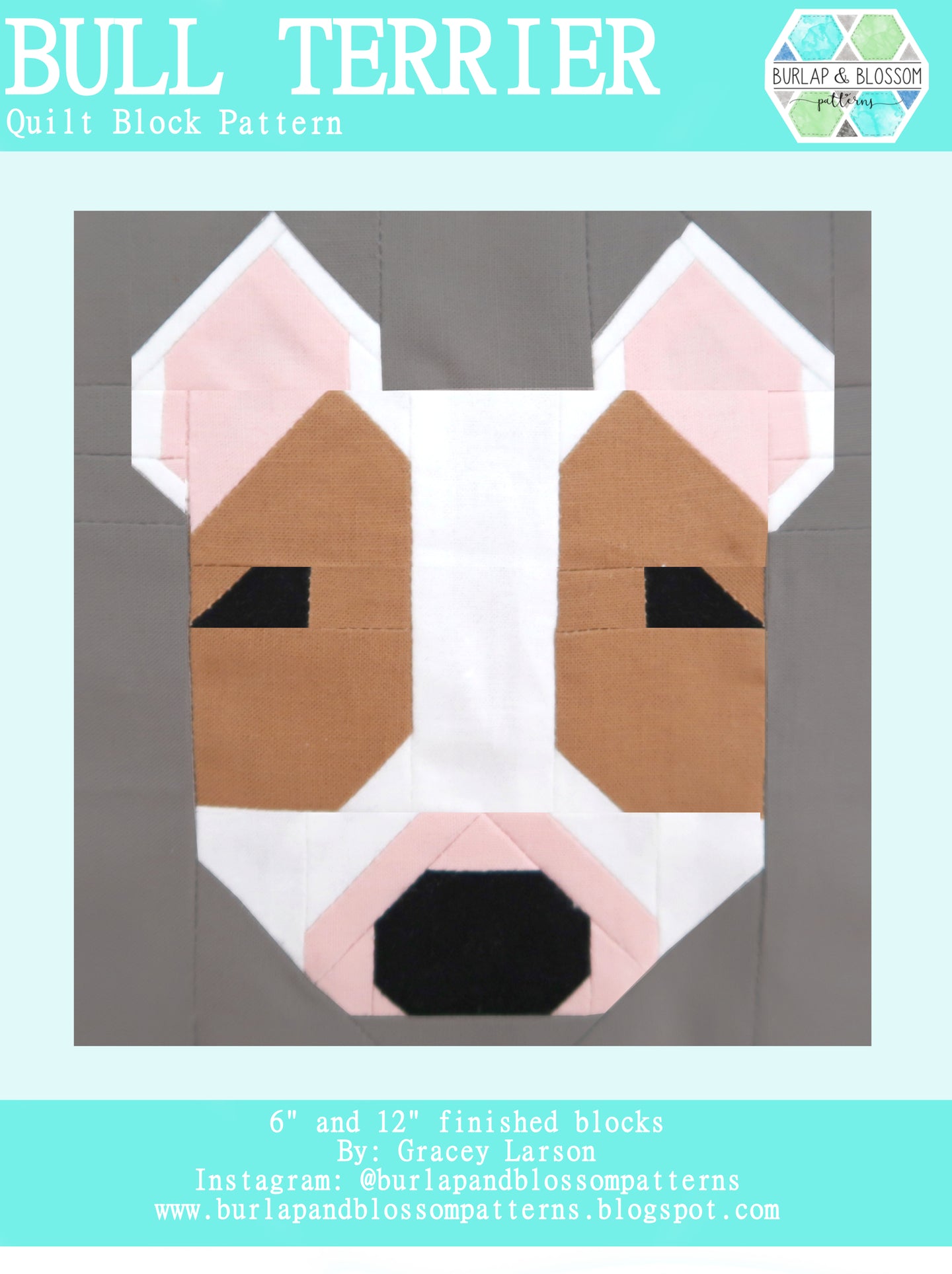 Pattern, Bull Terrier Dog Quilt Block by Burlap and Blossom (digital download)