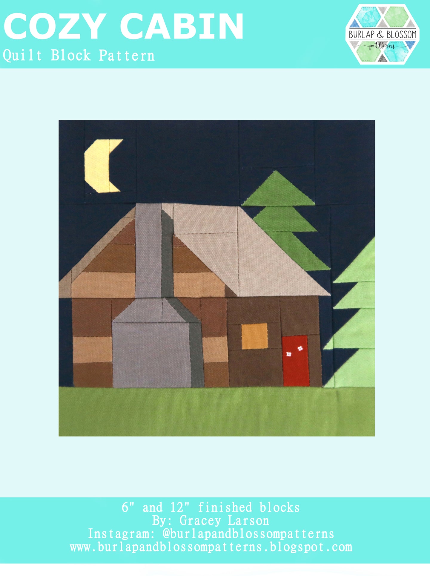 Pattern, Cozy Cabin Quilt Block by Burlap and Blossom (digital download)