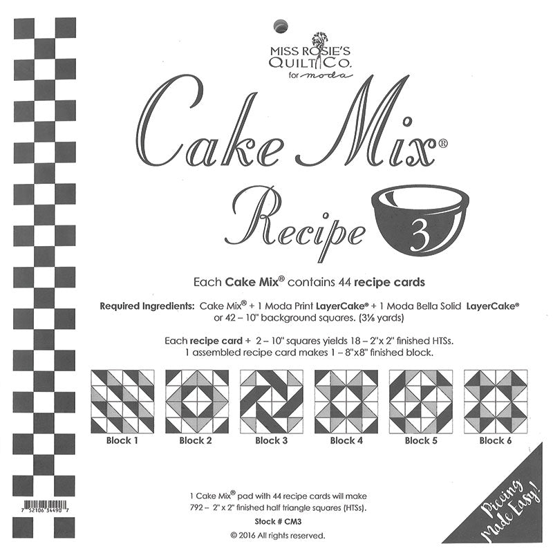 PATTERN, CAKE Mix Recipe #3 by Miss Rosie's Quilt Co.