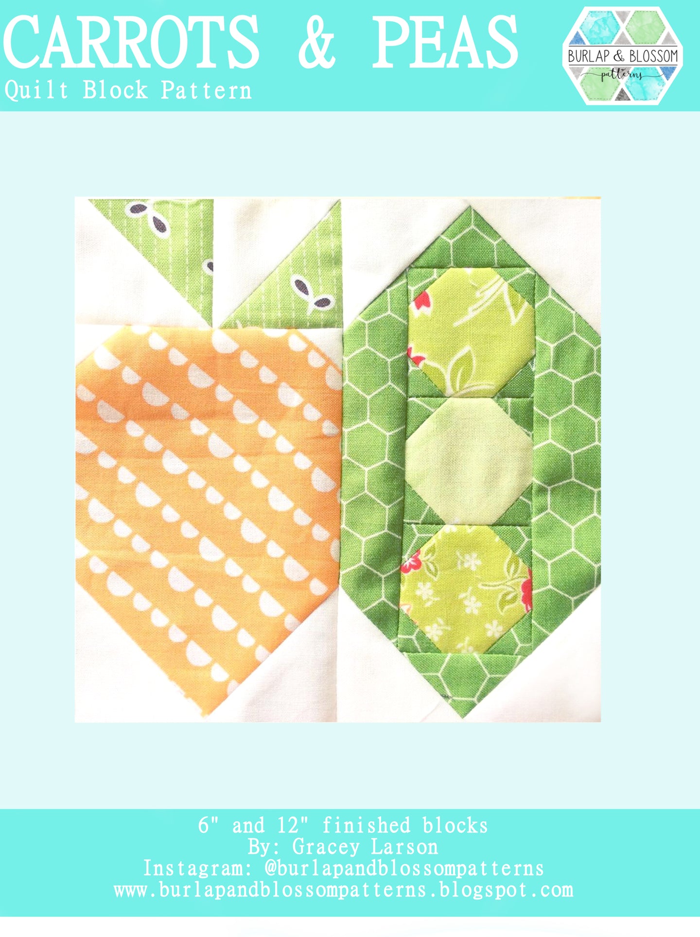Pattern, Carrots and Peas Quilt Block by Burlap and Blossom (digital download)