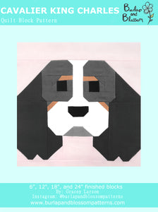 Pattern, Cavalier King Charles Spaniel Quilt Block by Burlap and Blossom (digital download)