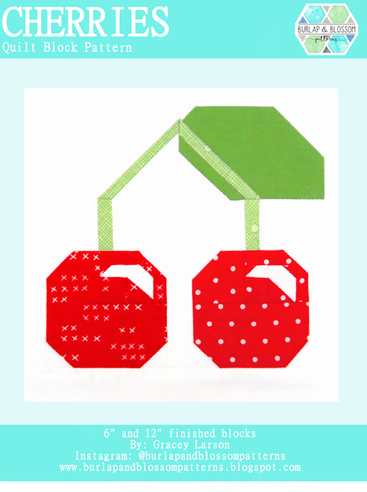 Pattern, Cherries Quilt Block by Burlap and Blossom (digital download)