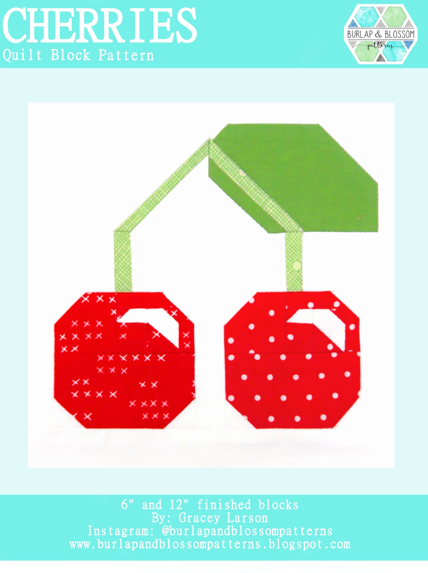 Pattern, Cherries Quilt Block by Burlap and Blossom (digital download)