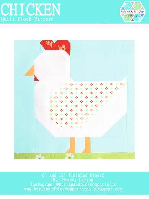 Pattern, Chicken Quilt Block by Burlap and Blossom (digital download)