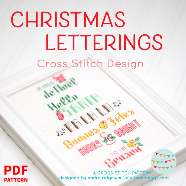 Pattern, Christmas Letterings Cross Stitch Design by Ellis & Higgs (digital download)