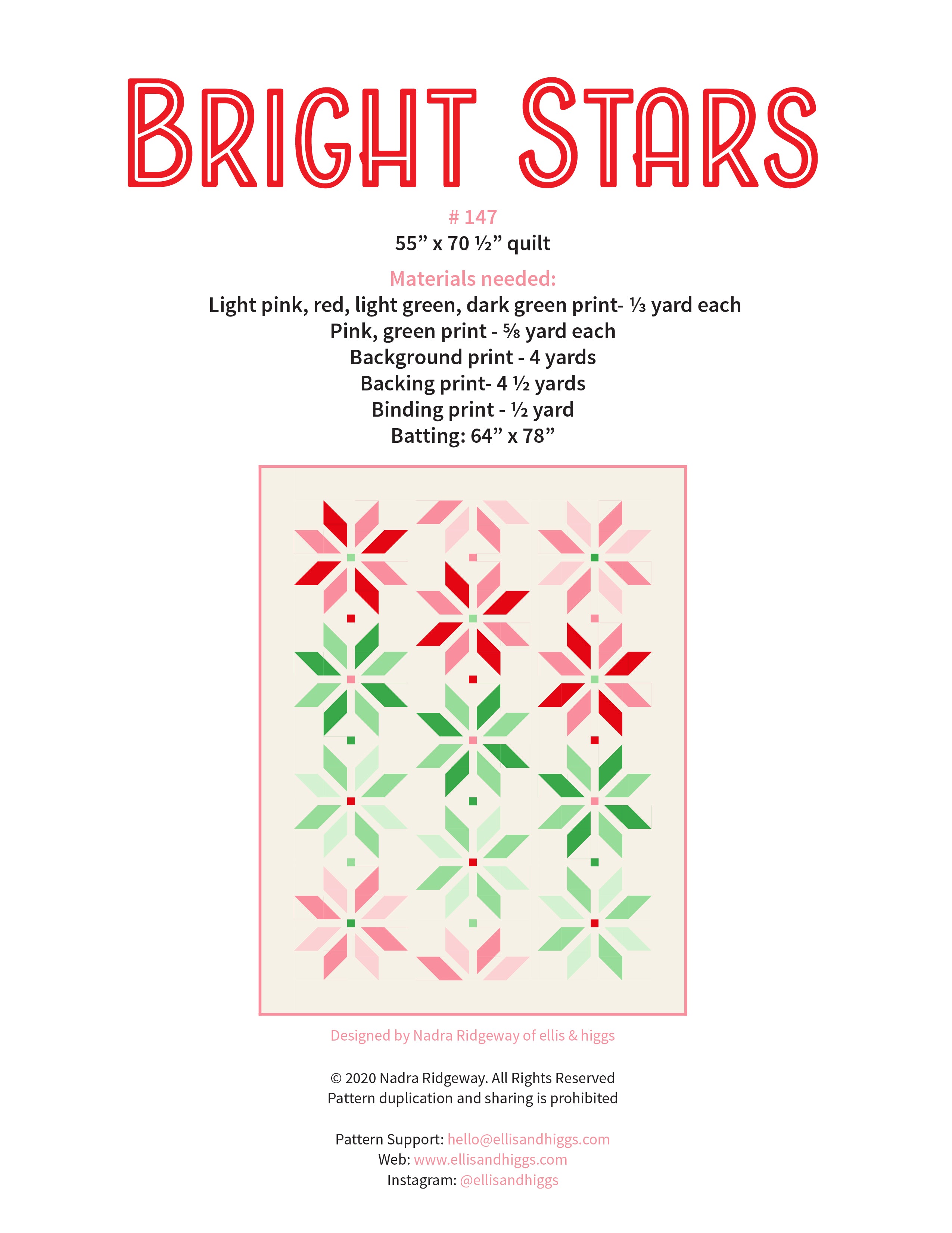 Pattern, Bright Stars Quilt by Ellis & Higgs (digital download)