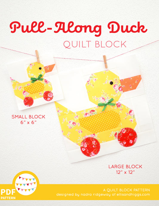 Pattern, Pull Along Toy Duck Quilt Block by Ellis & Higgs (digital download)
