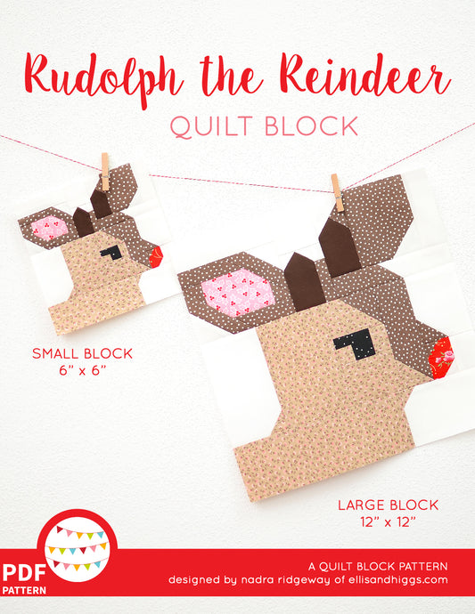 Pattern, Rudolph the Reindeer Quilt Block by Ellis & Higgs (digital download)