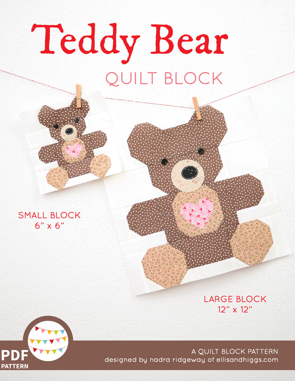 Pattern, Teddy Bear Quilt Block by Ellis & Higgs (digital download ...