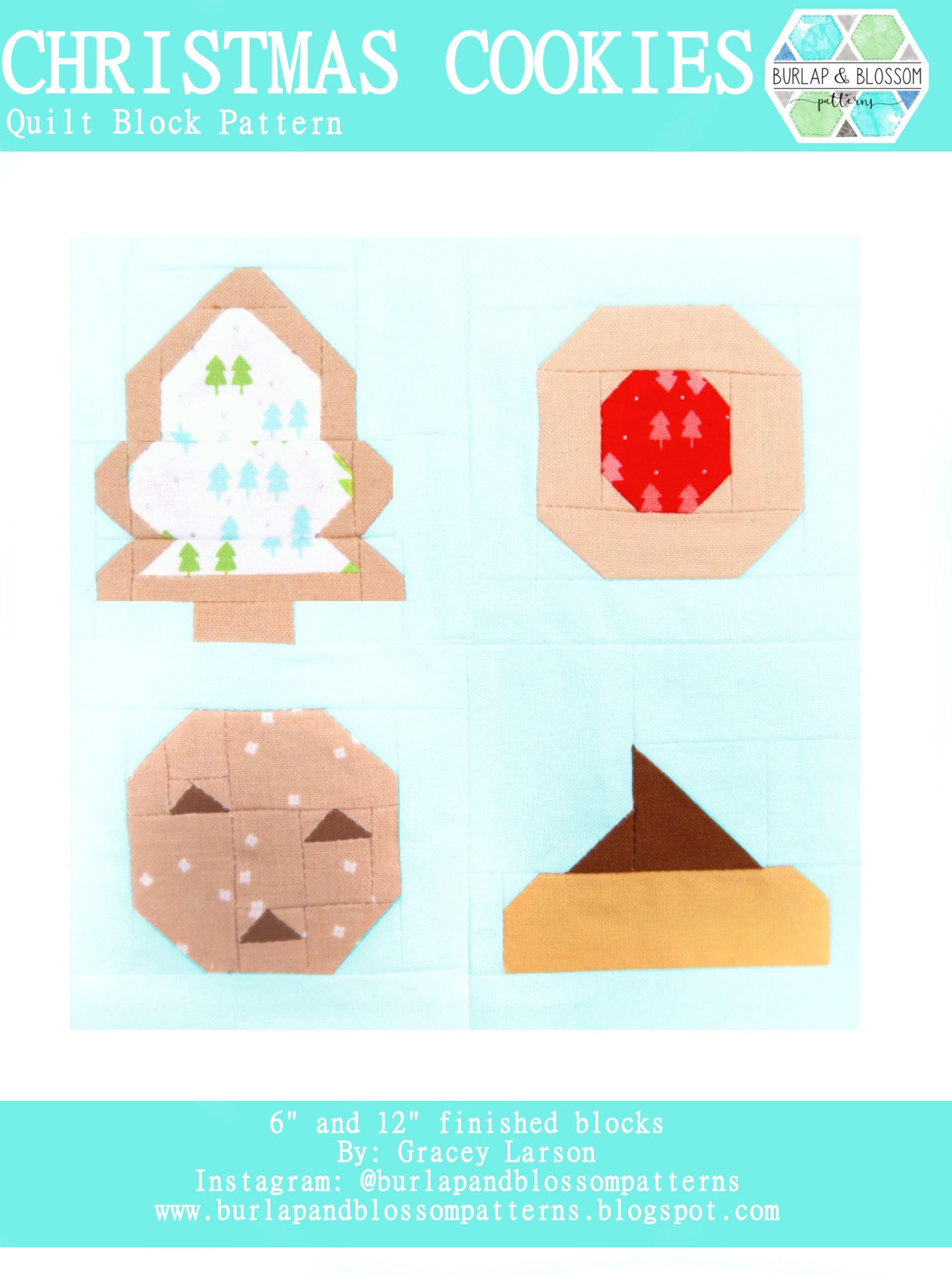 Pattern, Christmas Cookies Quilt Block by Burlap and Blossom (digital download)