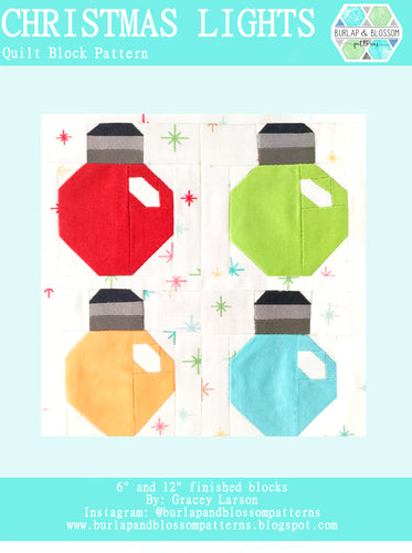 Pattern, Christmas Lights Quilt Block by Burlap and Blossom (digital download)