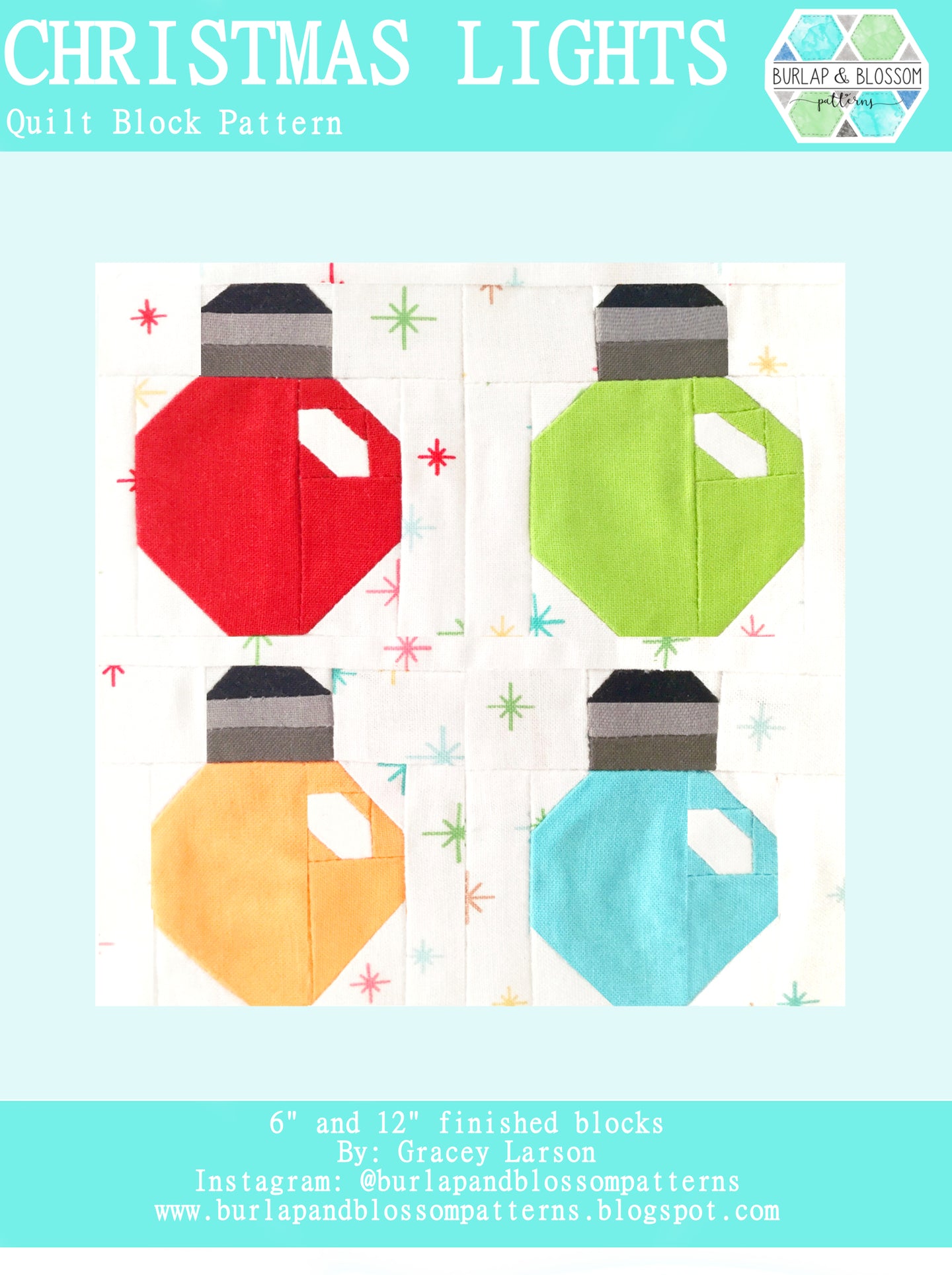 Pattern, Christmas Lights Quilt Block by Burlap and Blossom (digital download)