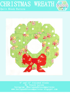 Pattern, Christmas Wreath Quilt Block by Burlap and Blossom (digital download)