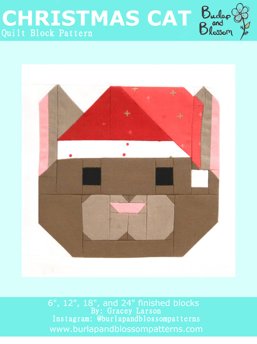 Pattern, Christmas Cat Quilt Block by Burlap and Blossom (digital download)
