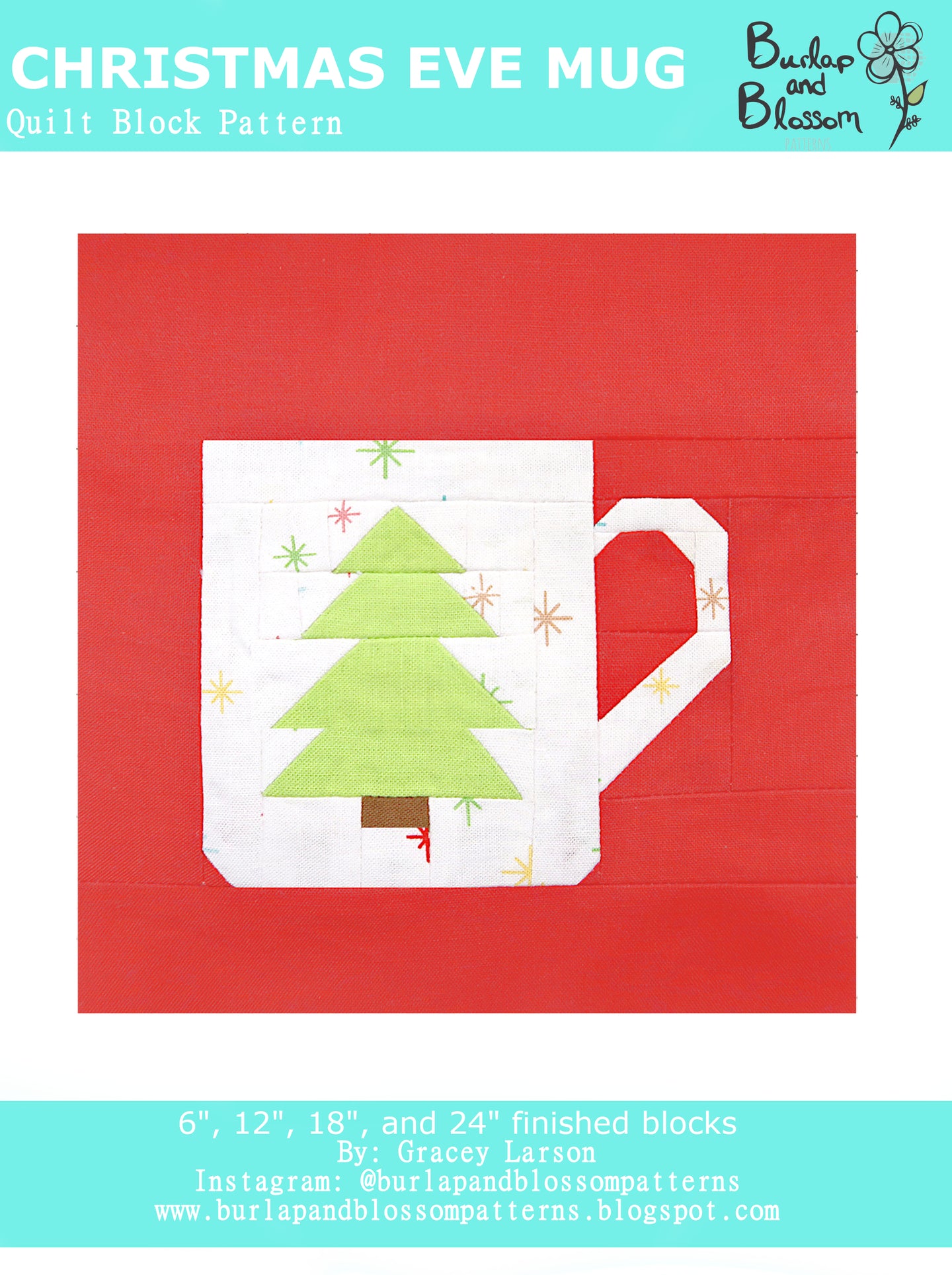 Pattern, Christmas Eve Mug Quilt Block by Burlap and Blossom (digital download)