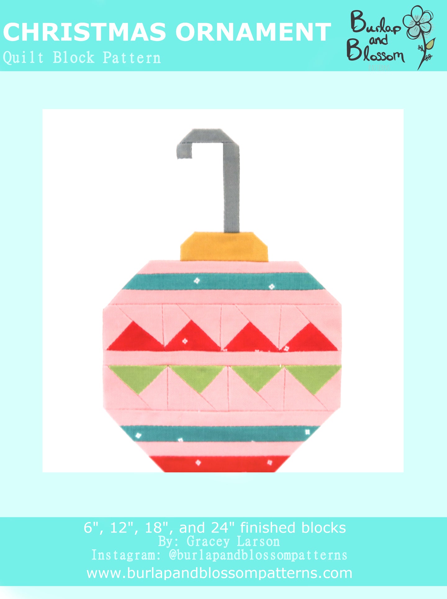 Pattern, Christmas Ornament Quilt Block by Burlap and Blossom (digital