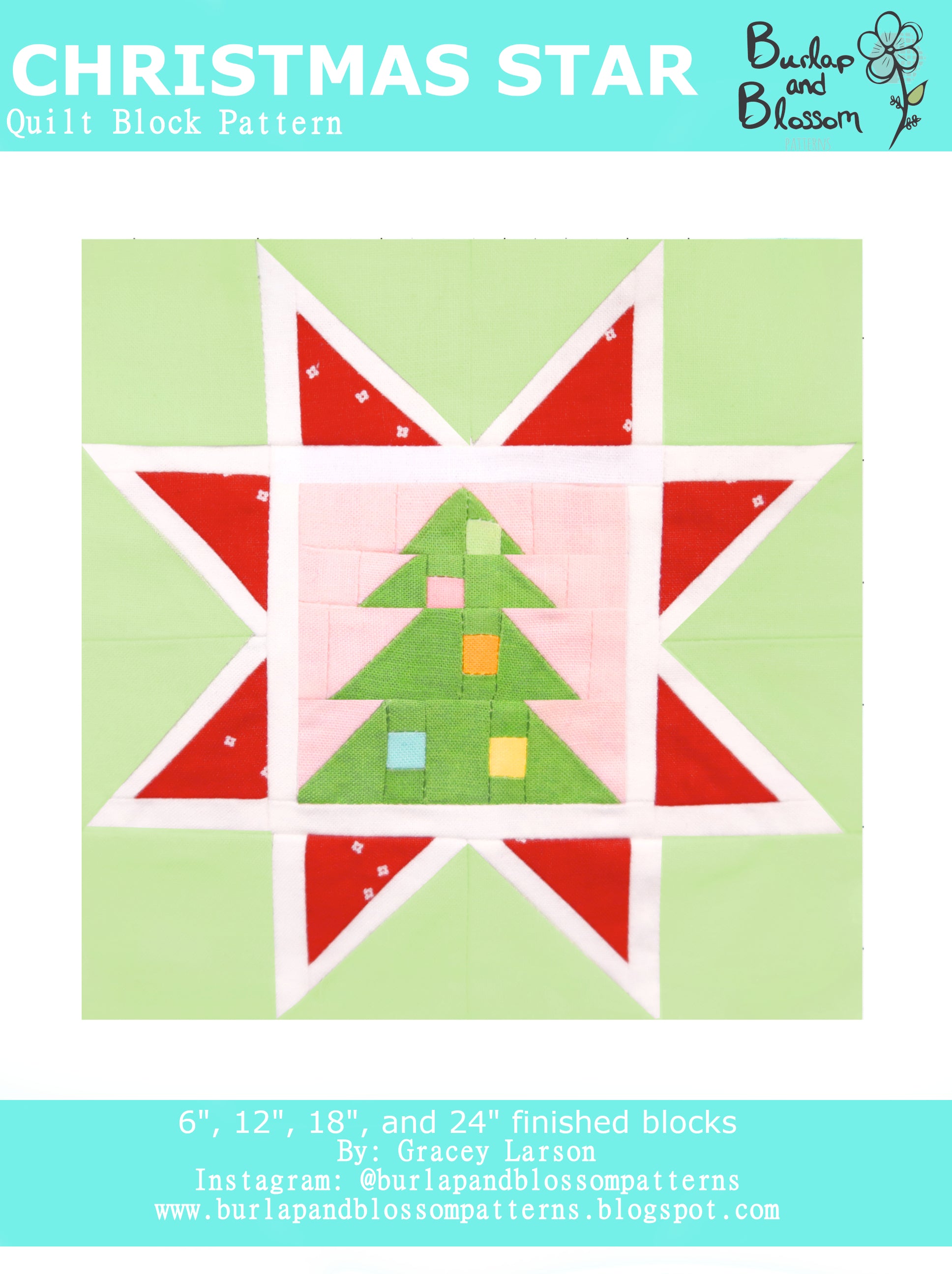 Pattern, Christmas Star Quilt Block by Burlap and Blossom (digital download)